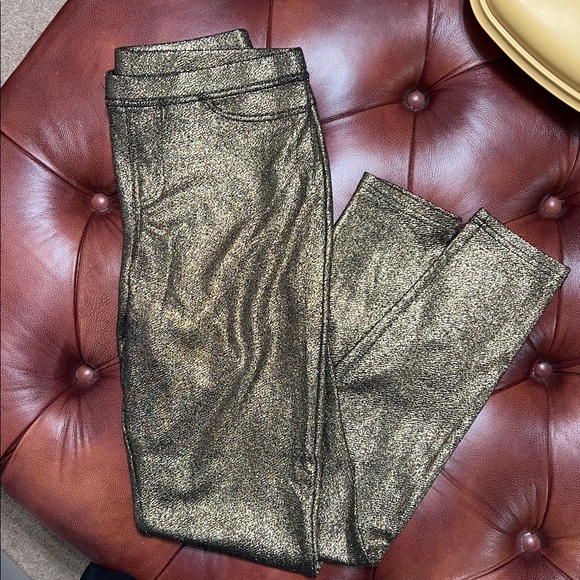 HUE Gold Metallic Leggings size Medium - Picture 1 of 4